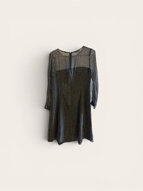 J. Crew Black Sheer Yoke Midi Dress with Subtle Dot Print